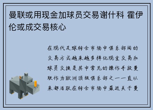 曼联或用现金加球员交易谢什科 霍伊伦或成交易核心