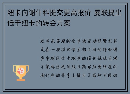 纽卡向谢什科提交更高报价 曼联提出低于纽卡的转会方案