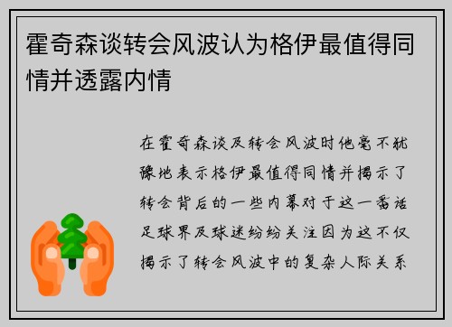 霍奇森谈转会风波认为格伊最值得同情并透露内情